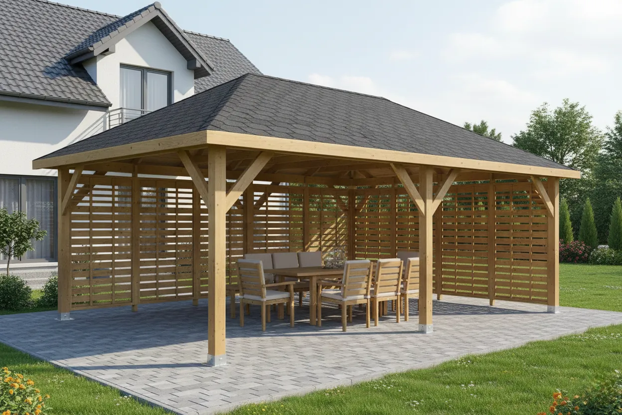 Dřevěná pergola Altán Viktoria XXL+Bergamo 390x640
