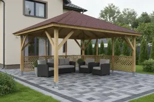 <span class="jp_product_title">Dřevěná pergola Altán Kuba Maxi+Ester90 490x490</span>